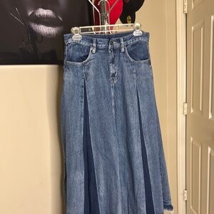 Denim PleatedBlue Maxi Skirt W 15 L37
